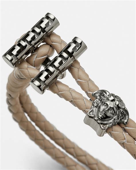 versace plaque leather bracelet|Versace medusa braided leather bracelet.